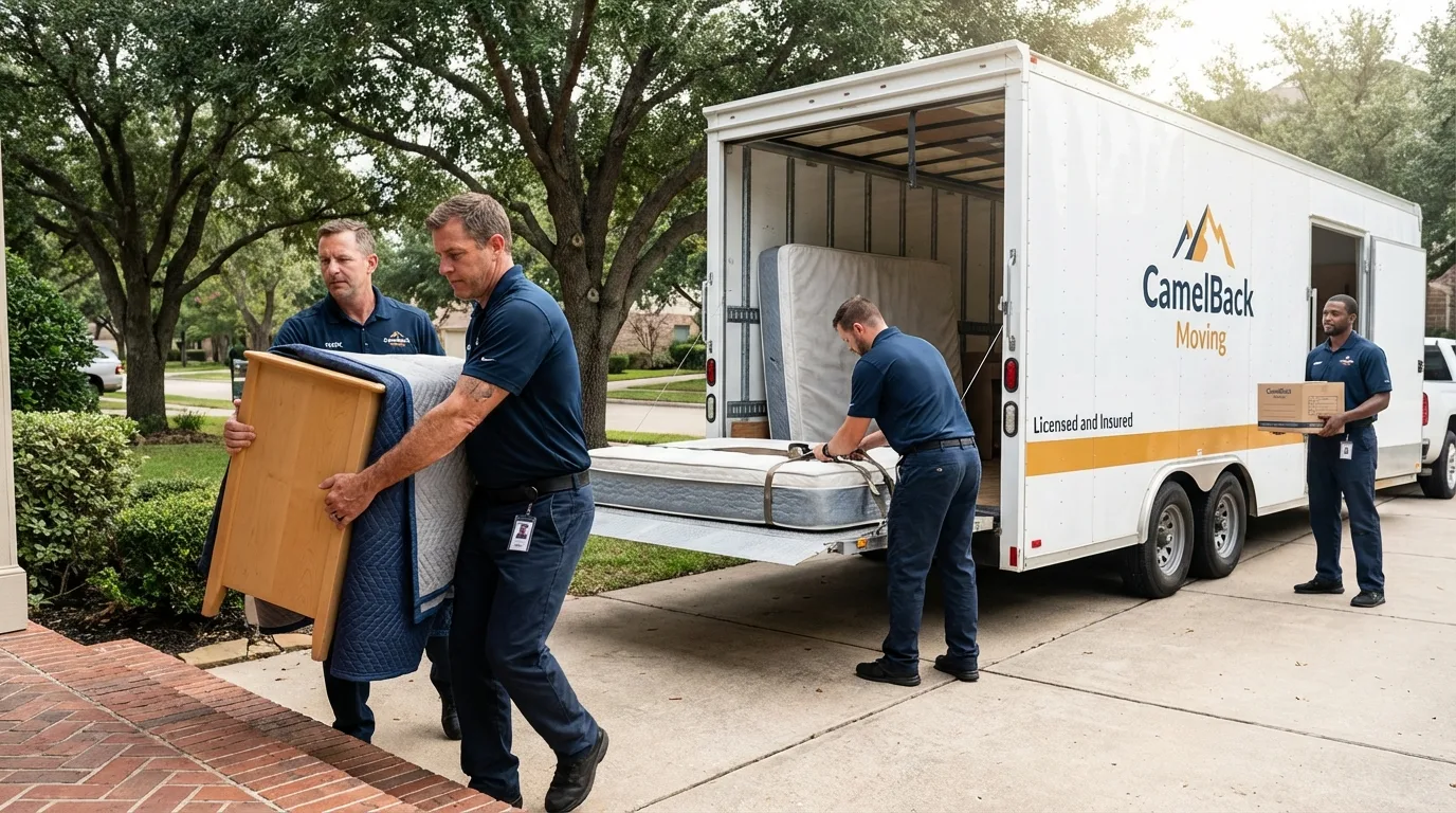 Crew loading residential truck for cross-state move from Franklinton, LA