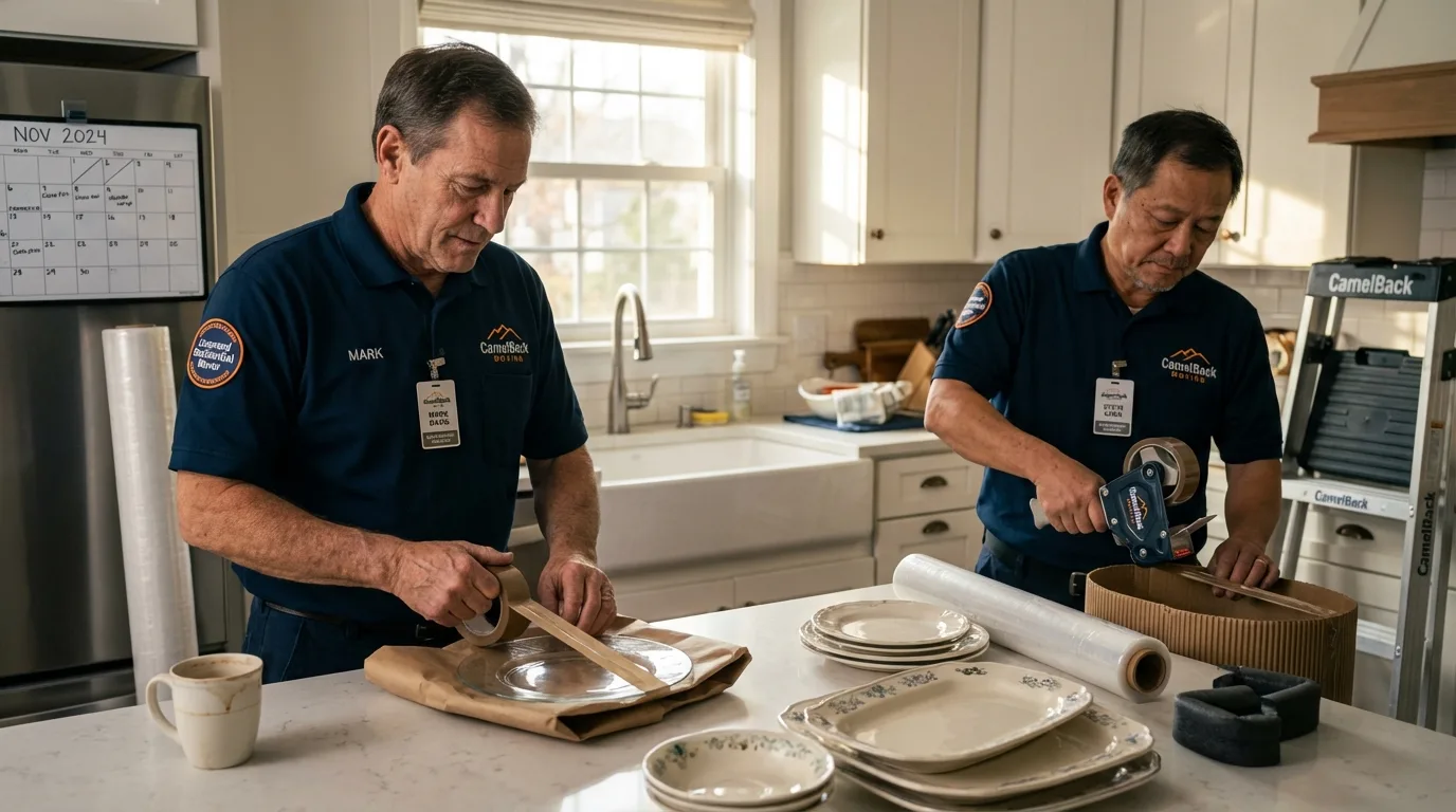 Professional crew packing kitchen dishware in Franklinton, LA